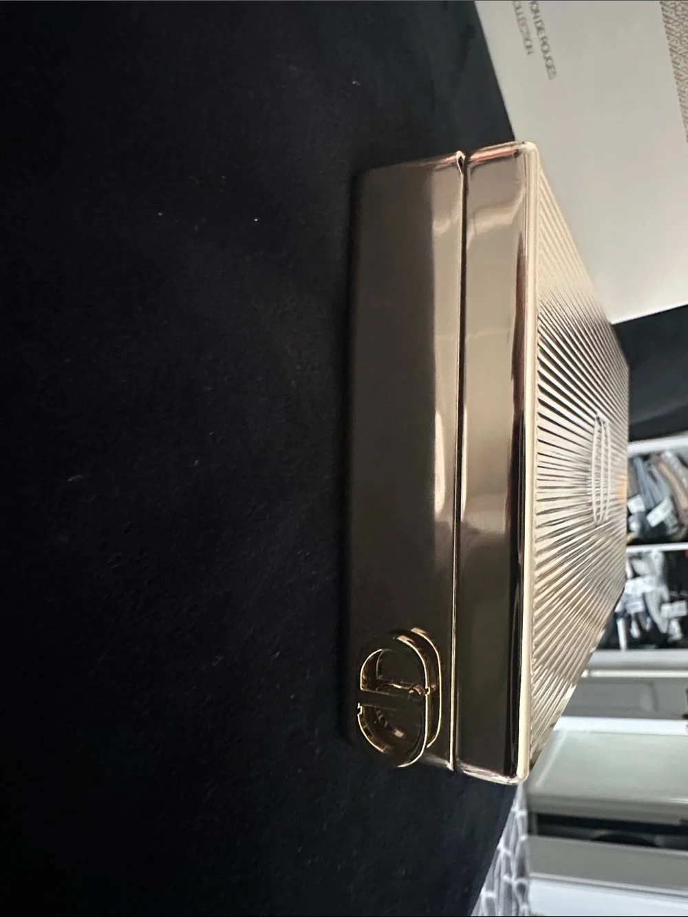 Dior Black Lacquer Evening Box Clutch with Gold Chain w/a refill lipstick case